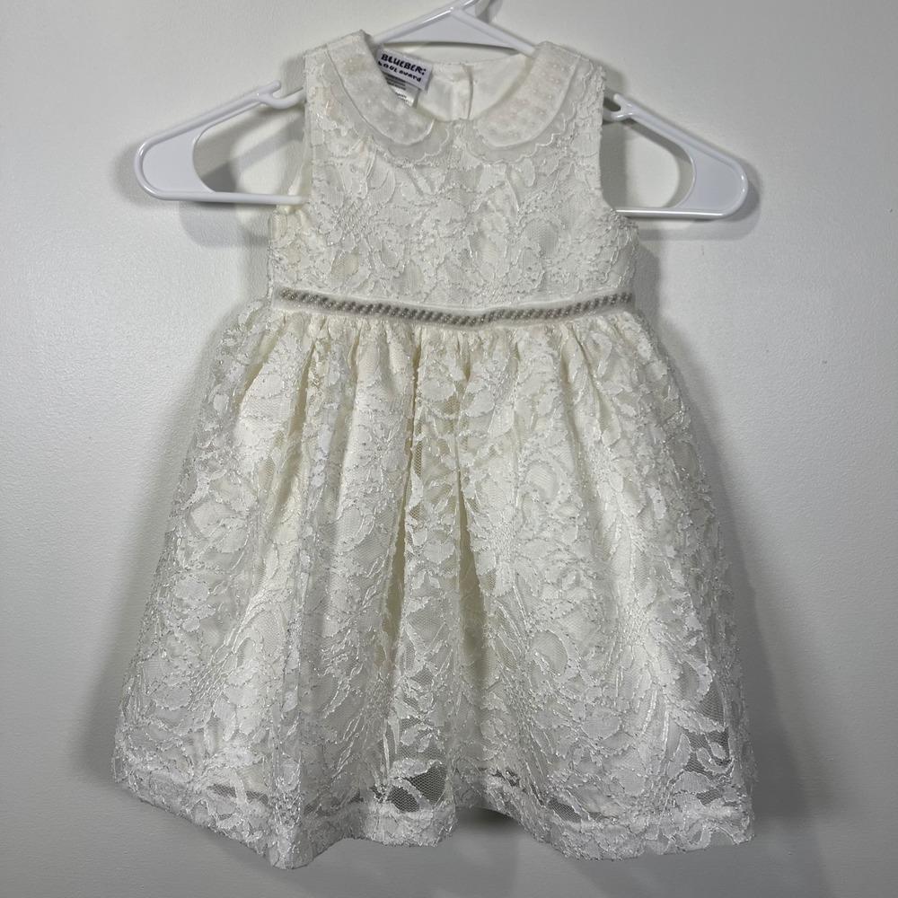 Blueberi Boulevard Toddler Girls Ivory Lace Pearl Dress BBHGH97 White 24M